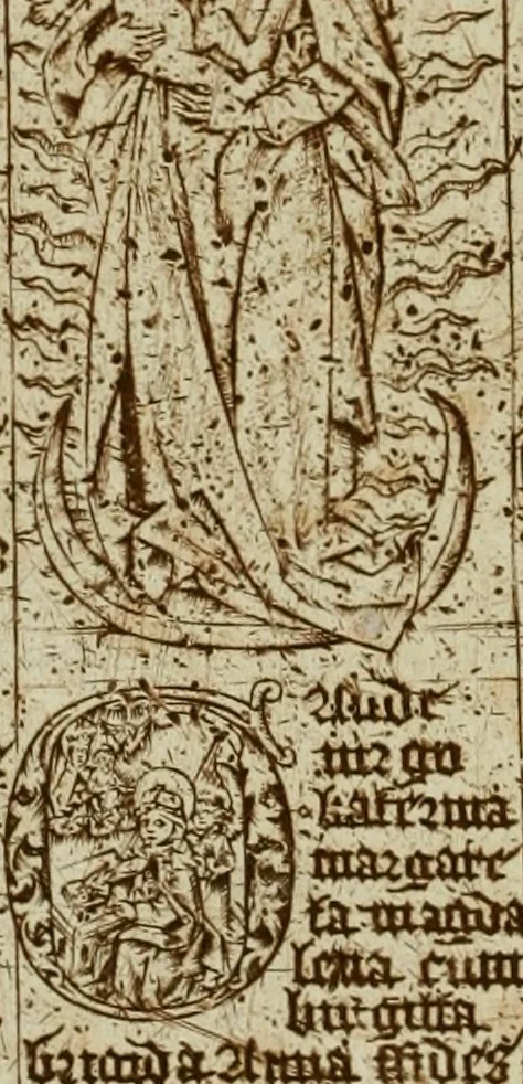 An illustration from A biographical dictionary : containing an historical account of all the engravers, from the earliest period of the art of engraving to the present time : and a short list of their most esteemed works : with the cyphers, monograms, and particular marks, used by each master, accurately copied from the originals, and properly explained : to which is prefixed, an essay on the rise and progress of the art of engraving, both on copper and on wood : with several curious specimens of the performances of the most ancient artists, 1785, leaf 43