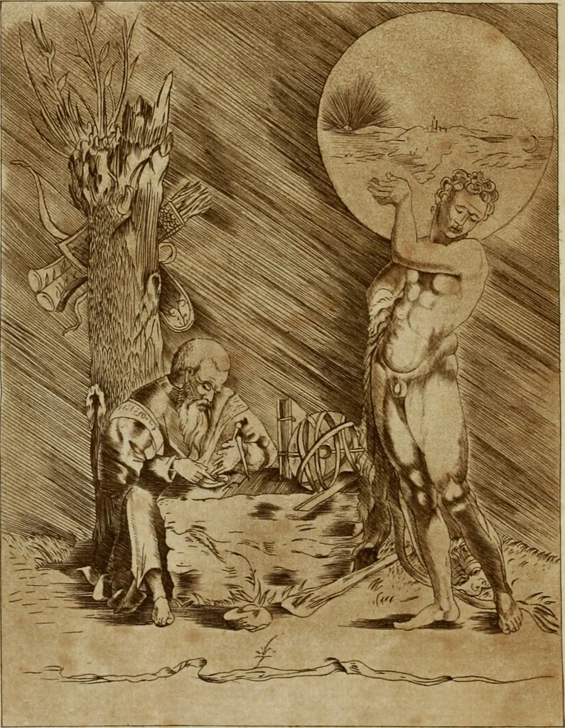 An illustration from A biographical dictionary : containing an historical account of all the engravers, from the earliest period of the art of engraving to the present time : and a short list of their most esteemed works : with the cyphers, monograms, and particular marks, used by each master, accurately copied from the originals, and properly explained : to which is prefixed, an essay on the rise and progress of the art of engraving, both on copper and on wood : with several curious specimens of the performances of the most ancient artists, 1785, leaf 45