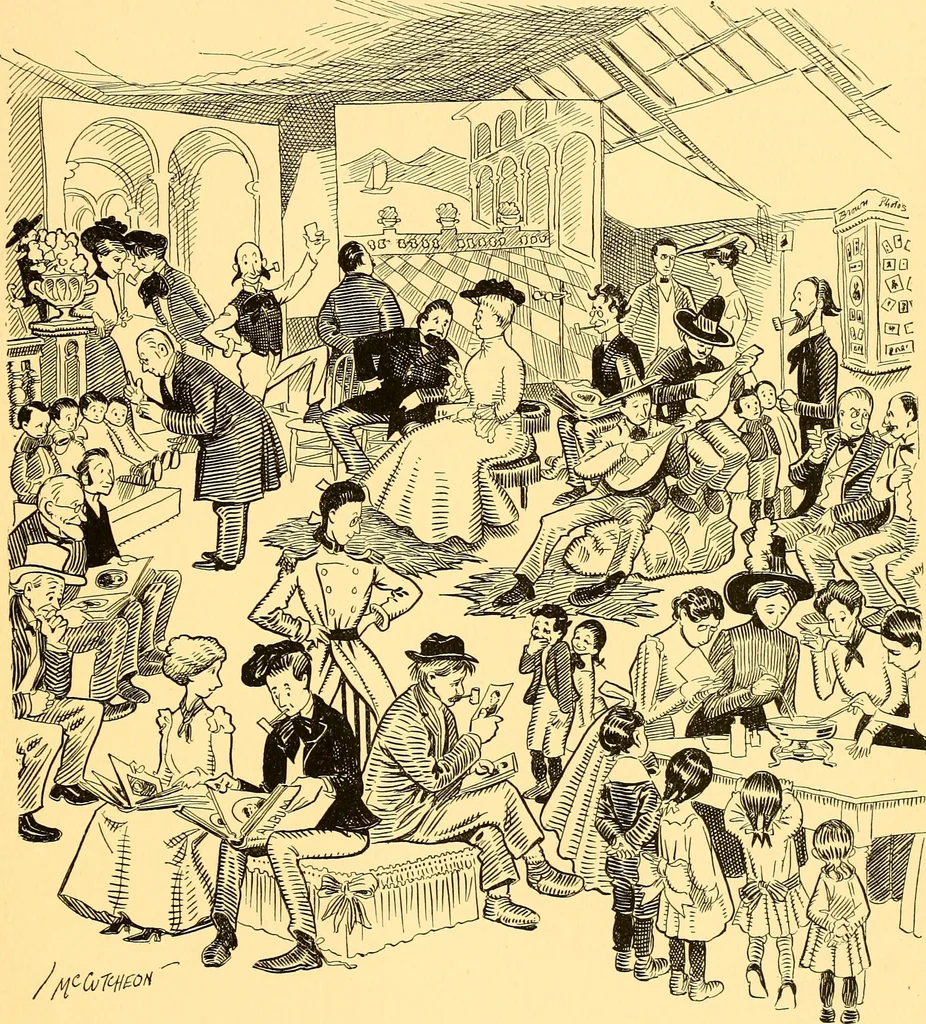 An illustration from Bird Center cartoons, a chronicle of social happenings at Bird Center, Illinois; pictures and text, 1904, leaf 132