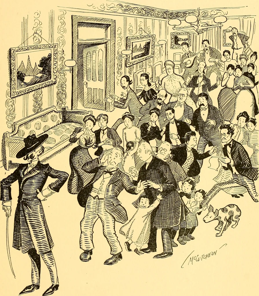 An illustration from Bird Center cartoons, a chronicle of social happenings at Bird Center, Illinois; pictures and text, 1904, leaf 138