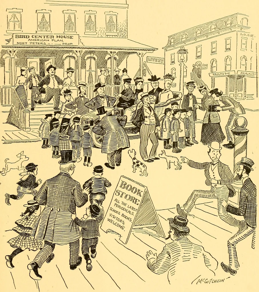 An illustration from Bird Center cartoons, a chronicle of social happenings at Bird Center, Illinois; pictures and text, 1904, leaf 210