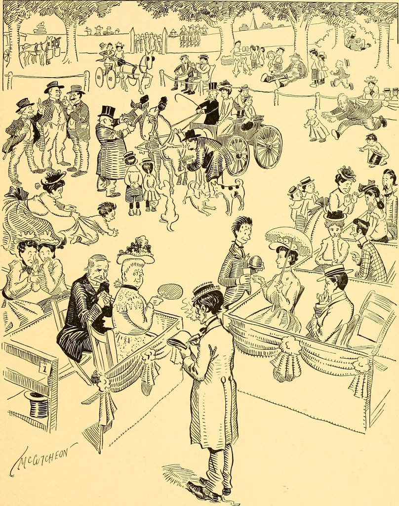 An illustration from Bird Center cartoons, a chronicle of social happenings at Bird Center, Illinois; pictures and text, 1904, leaf 30