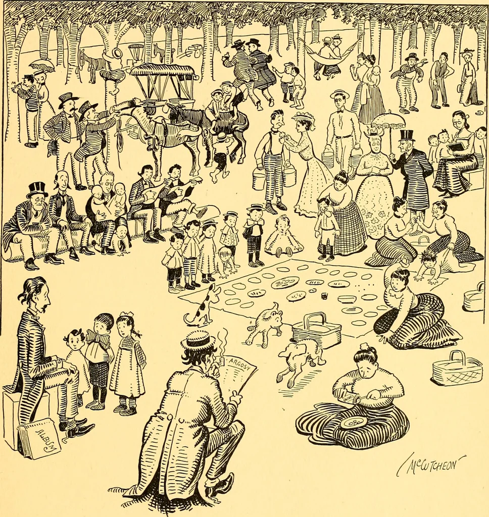 An illustration from Bird Center cartoons, a chronicle of social happenings at Bird Center, Illinois; pictures and text, 1904, leaf 48