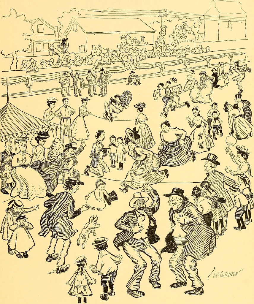 An illustration from Bird Center cartoons, a chronicle of social happenings at Bird Center, Illinois; pictures and text, 1904, leaf 84