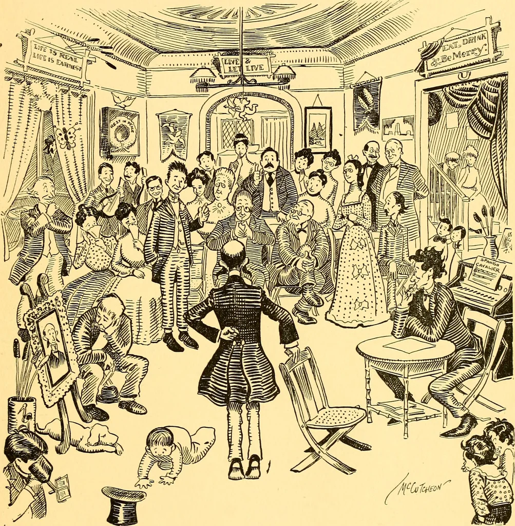 An illustration from Bird Center cartoons, a chronicle of social happenings at Bird Center, Illinois; pictures and text, 1904, leaf 96