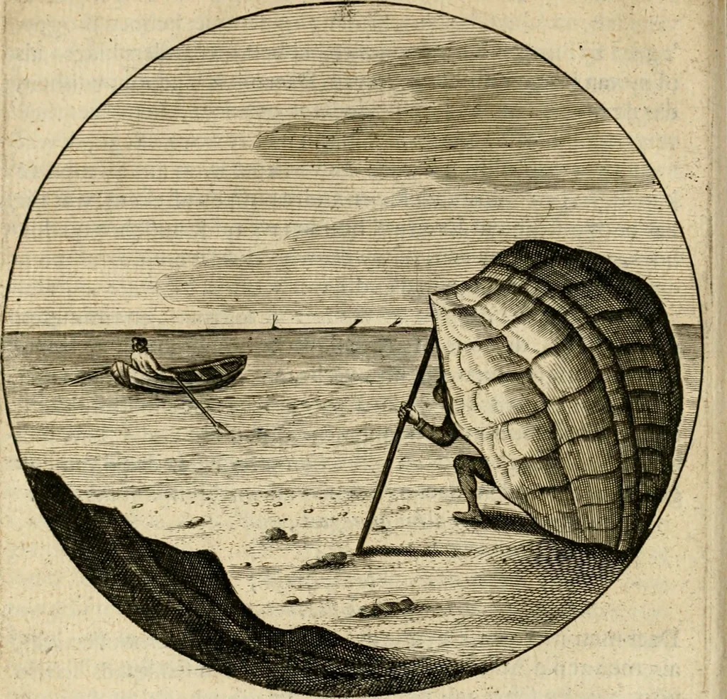 An illustration from Bloemhof der doorluchtige voorbeelden, daer in door ware, vreemde en deftige geschiedenissen, leeringen en eygenschappen, alles dat de mensch tot nut en vermaek verstrekken kan, te bemerken is : uit de schriften van Philippus Camerarius, Michiel de Montanje en andere schrijvers getrokken en vertaelt, 1647, leaf 91