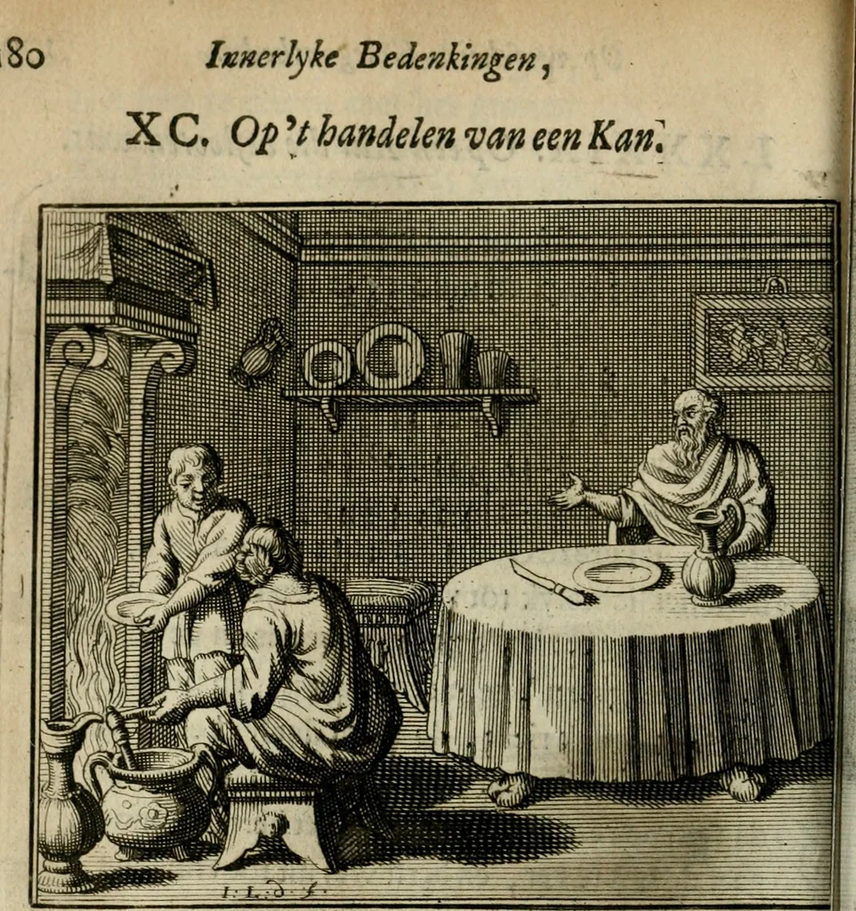 An illustration from Bloem-tuintje : bestaande in twee deelen : het eerste in innerlyke bedenkingen, en geleikenissen, het tweede in eenige zang- en lees-rymen, 1724, leaf 199