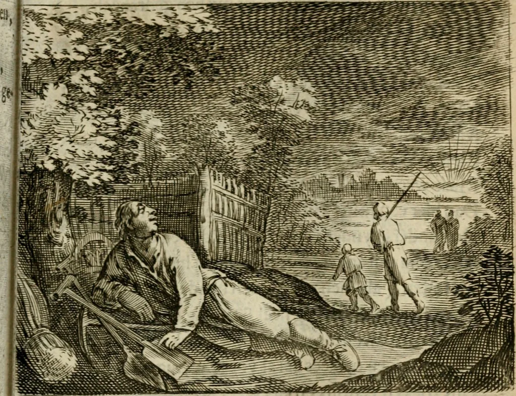 An illustration from Bloem-tuintje : bestaande in twee deelen : het eerste in innerlyke bedenkingen, en geleikenissen, het tweede in eenige zang- en lees-rymen, 1724, leaf 80