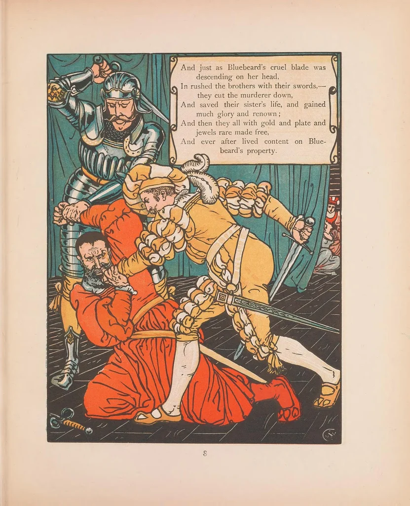 An illustration from Bluebeard's picture book : containing Bluebeard, The sleeping beauty, and Baby's own alphabet : with the original coloured designs, 1899, leaf 27