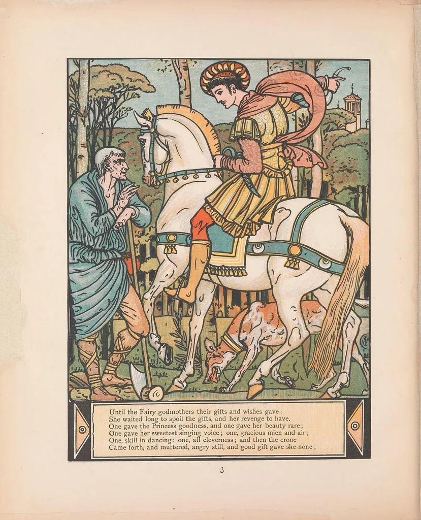 An illustration from Bluebeard's picture book : containing Bluebeard, The sleeping beauty, and Baby's own alphabet : with the original coloured designs, 1899, leaf 38