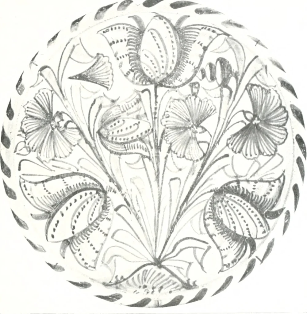 An illustration from Blue dash chargers and other early English tin enamel circular dishes, 1919, leaf 158
