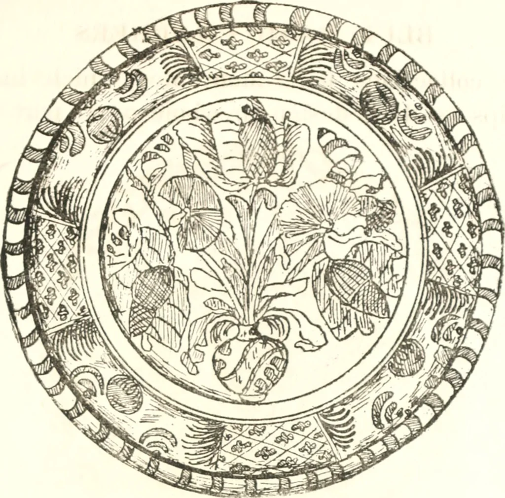 An illustration from Blue dash chargers and other early English tin enamel circular dishes, 1919, leaf 166