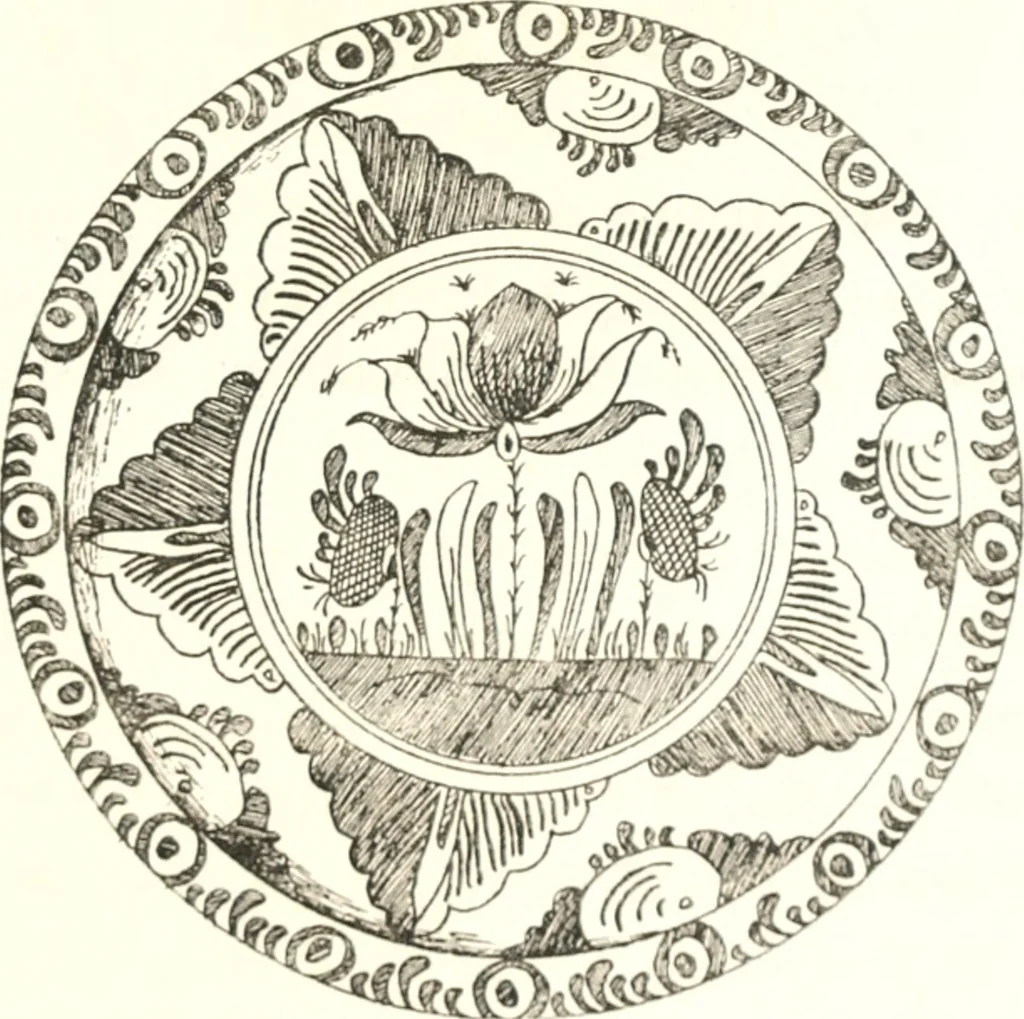 An illustration from Blue dash chargers and other early English tin enamel circular dishes, 1919, leaf 166
