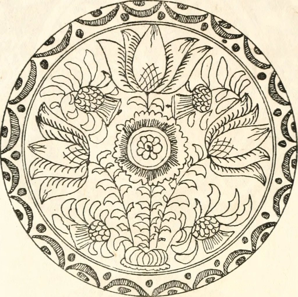 An illustration from Blue dash chargers and other early English tin enamel circular dishes, 1919, leaf 167