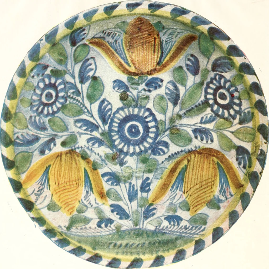 An illustration from Blue dash chargers and other early English tin enamel circular dishes, 1919, leaf 43