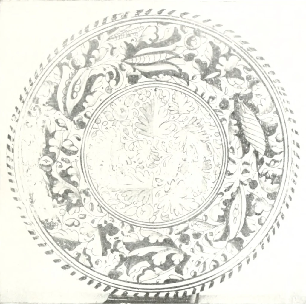 An illustration from Blue dash chargers and other early English tin enamel circular dishes, 1919, leaf 74