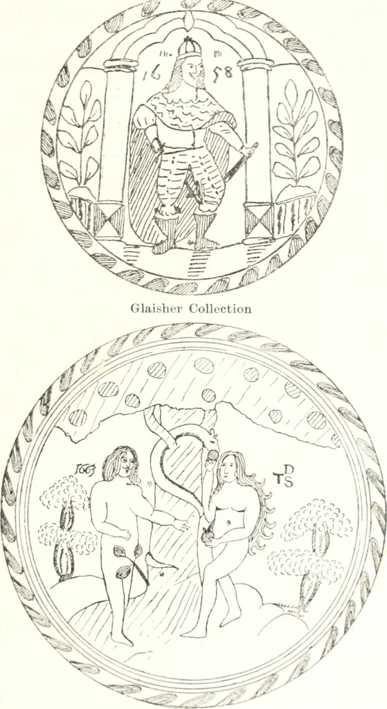 An illustration from Blue dash chargers and other early English tin enamel circular dishes, 1919, leaf 76