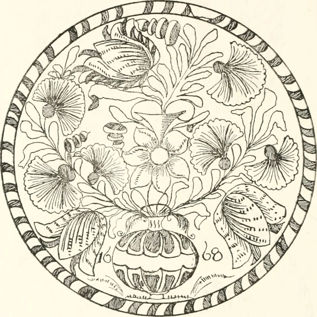 An illustration from Blue dash chargers and other early English tin enamel circular dishes, 1919, leaf 77