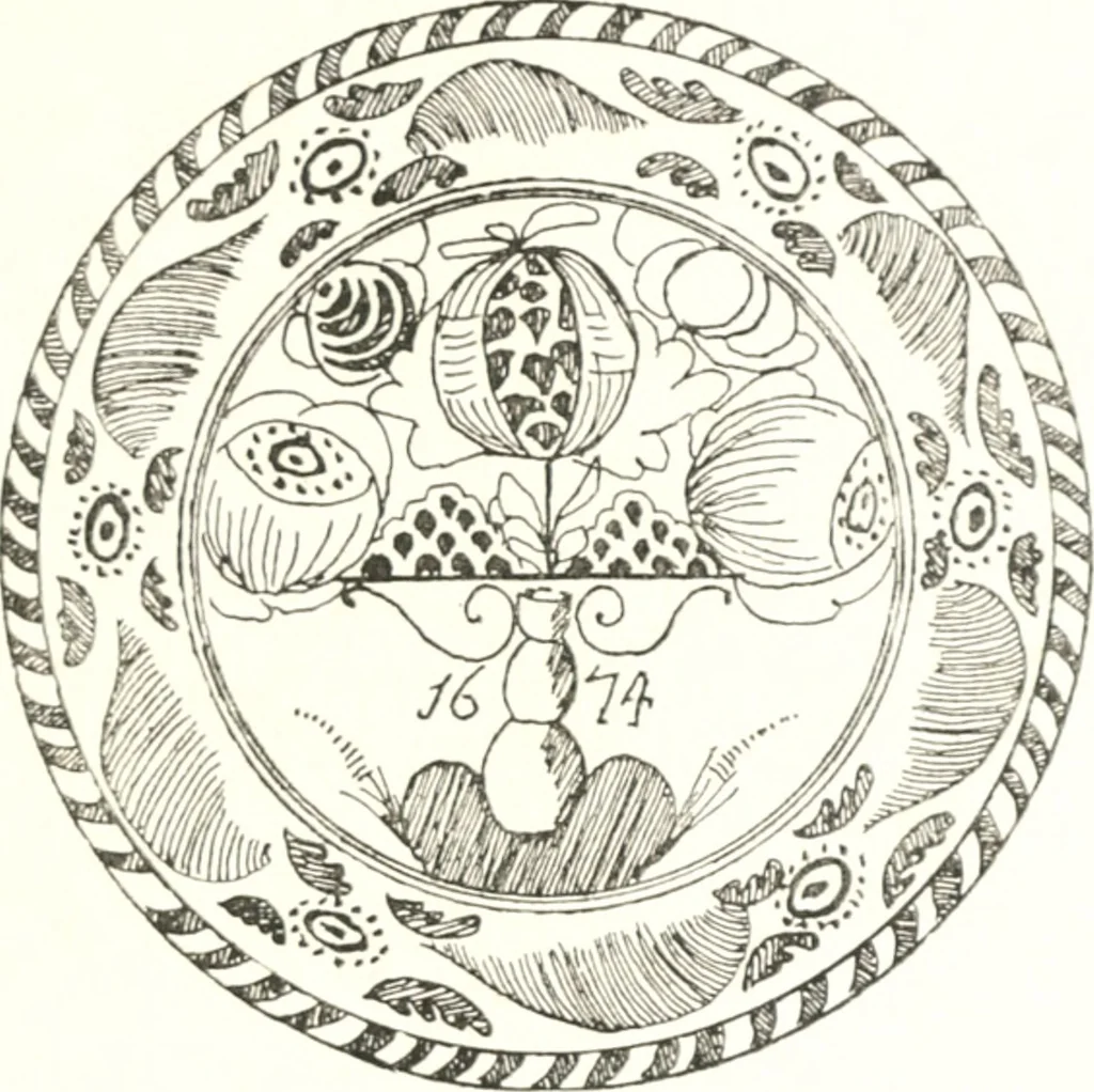 An illustration from Blue dash chargers and other early English tin enamel circular dishes, 1919, leaf 80
