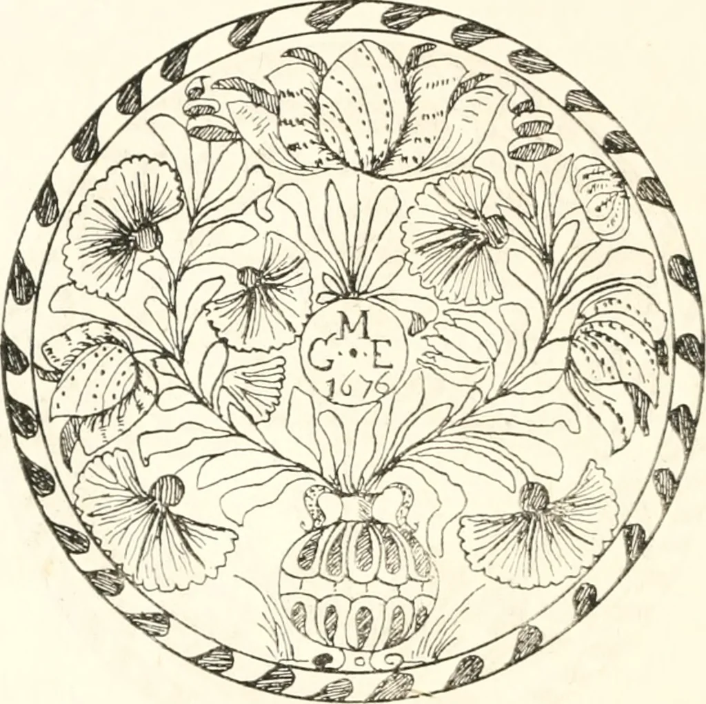 An illustration from Blue dash chargers and other early English tin enamel circular dishes, 1919, leaf 81