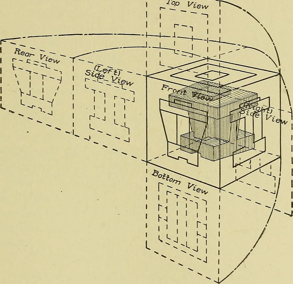 An illustration from Blueprint reading; a practical manual of instruction in blueprint reading through the analysis of typical plates with reference to mechanical drawing conventions and methods, the laws of projection, etc, 1919, leaf 224