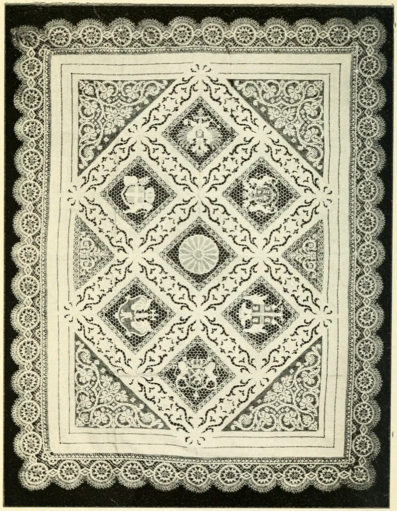 An illustration from Bobbins of Belgium; a book of Belgian lace, lace-workers, lace-schools and lace-villages, 1920, leaf 127