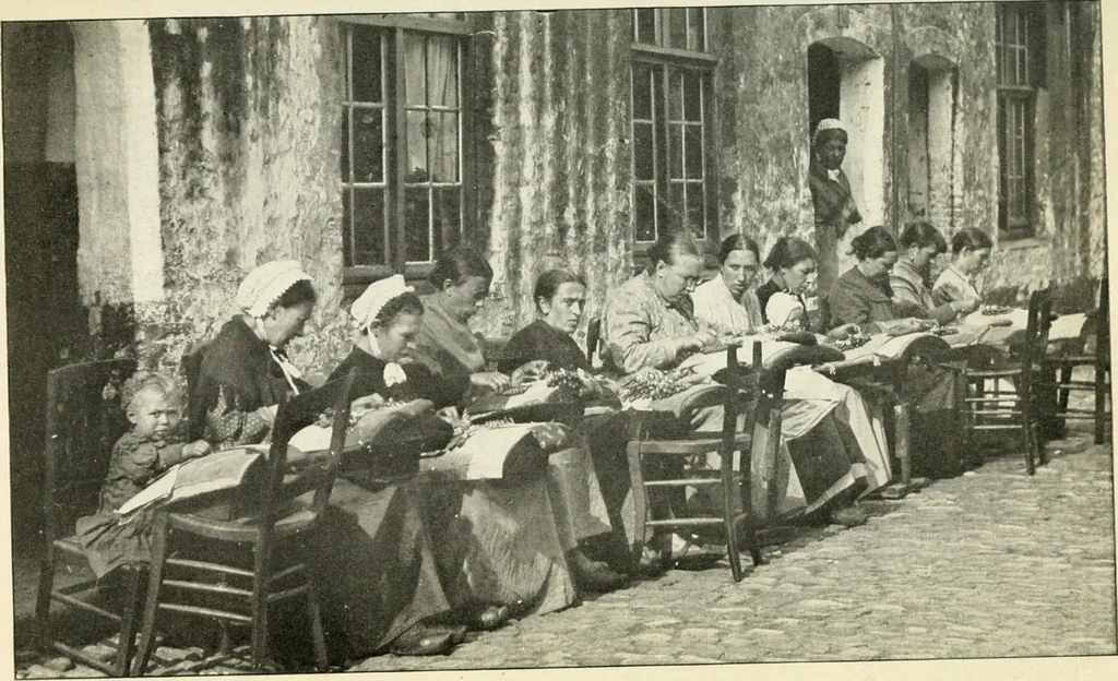 An illustration from Bobbins of Belgium; a book of Belgian lace, lace-workers, lace-schools and lace-villages, 1920, leaf 170