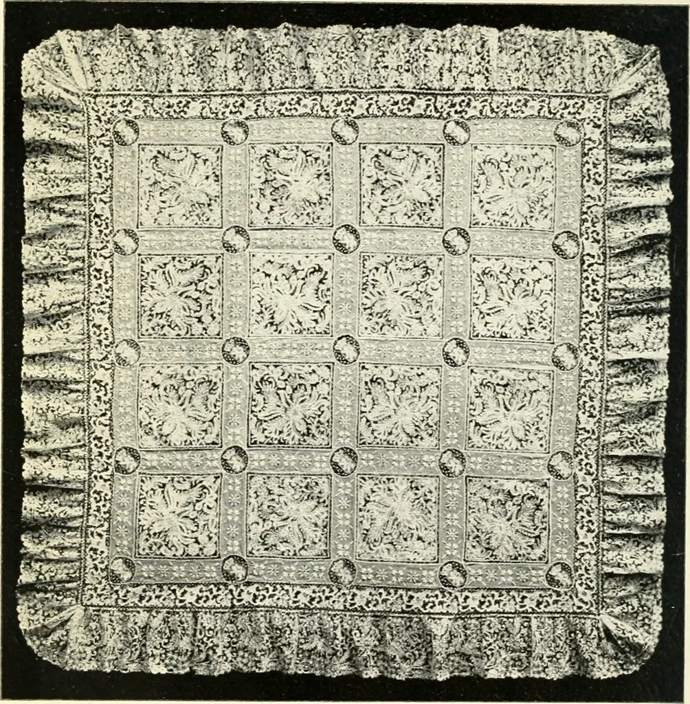 An illustration from Bobbins of Belgium; a book of Belgian lace, lace-workers, lace-schools and lace-villages, 1920, leaf 181