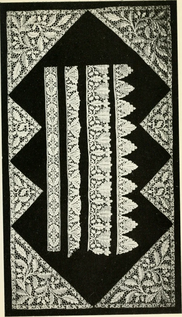 An illustration from Bobbins of Belgium; a book of Belgian lace, lace-workers, lace-schools and lace-villages, 1920, leaf 214