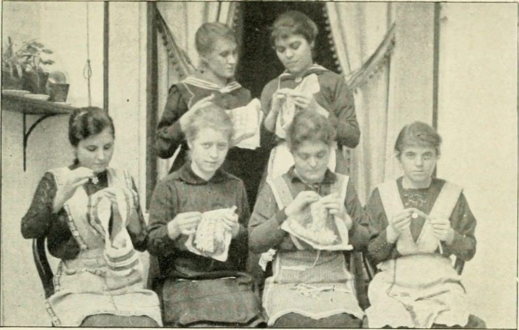 An illustration from Bobbins of Belgium; a book of Belgian lace, lace-workers, lace-schools and lace-villages, 1920, leaf 322