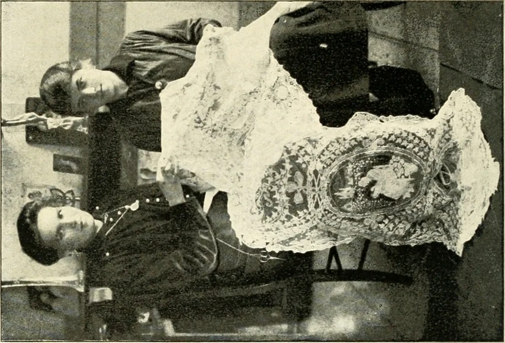 An illustration from Bobbins of Belgium; a book of Belgian lace, lace-workers, lace-schools and lace-villages, 1920, leaf 323