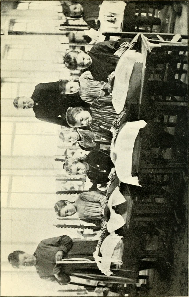 An illustration from Bobbins of Belgium; a book of Belgian lace, lace-workers, lace-schools and lace-villages, 1920, leaf 71