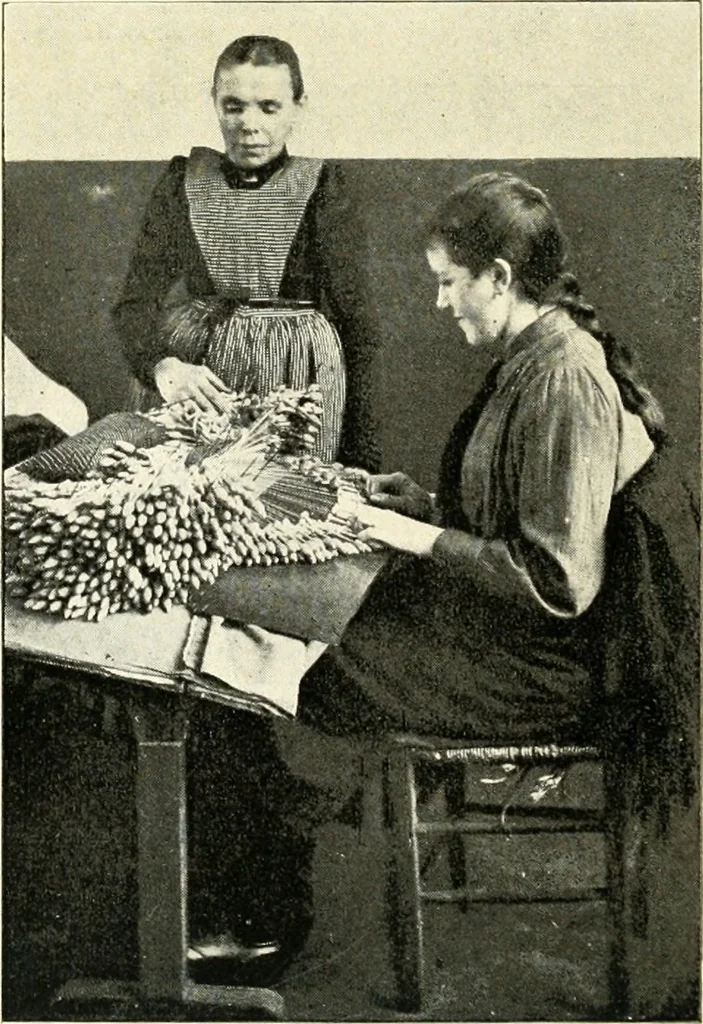 An illustration from Bobbins of Belgium; a book of Belgian lace, lace-workers, lace-schools and lace-villages, 1920, leaf 91