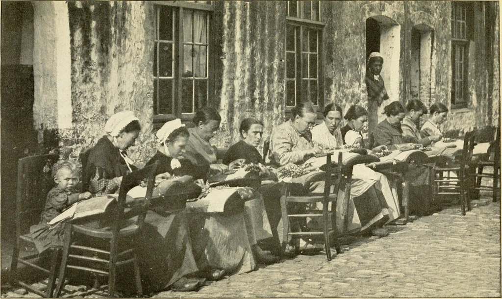 An illustration from Bobbins of Belgium; a book of Belgian lace, lace-workers, lace-schools and lace-villages, 1920, leaf 168
