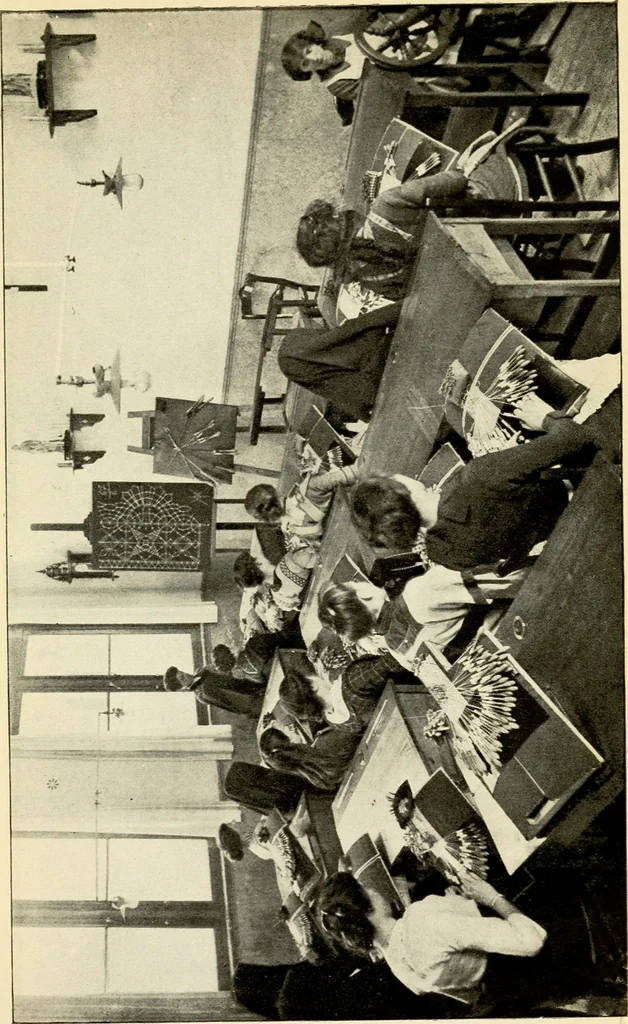 An illustration from Bobbins of Belgium; a book of Belgian lace, lace-workers, lace-schools and lace-villages, 1920, leaf 178