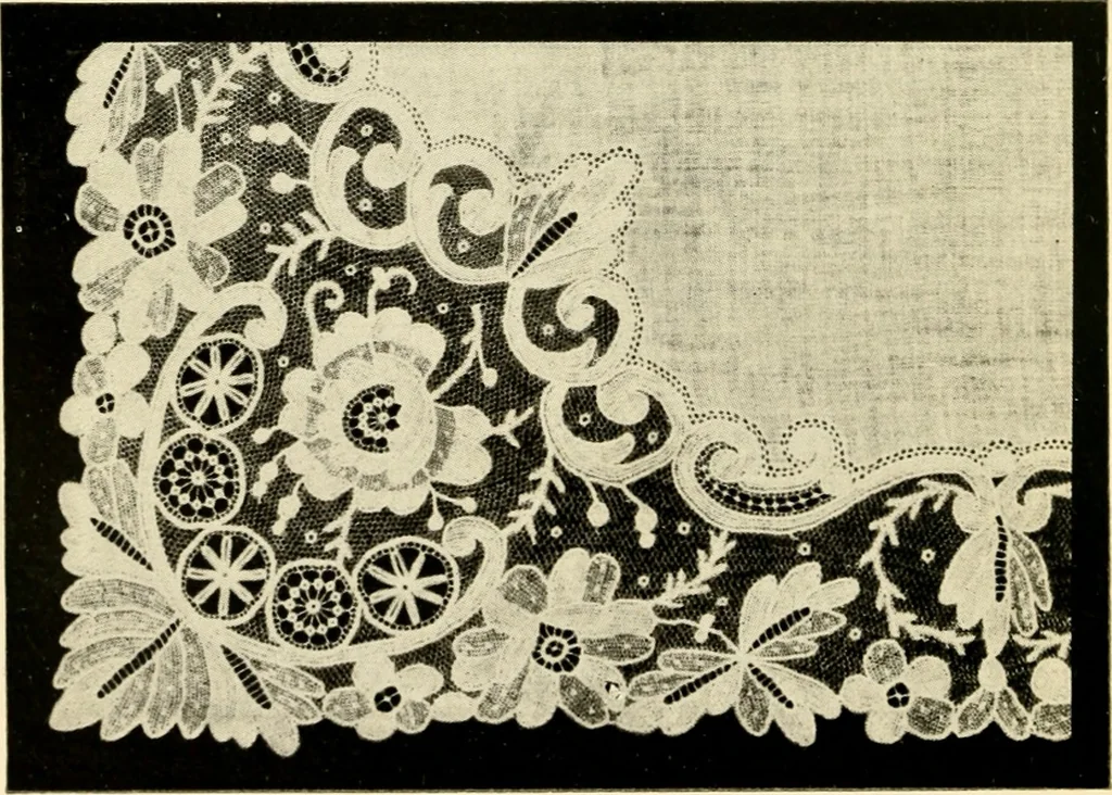 An illustration from Bobbins of Belgium; a book of Belgian lace, lace-workers, lace-schools and lace-villages, 1920, leaf 207