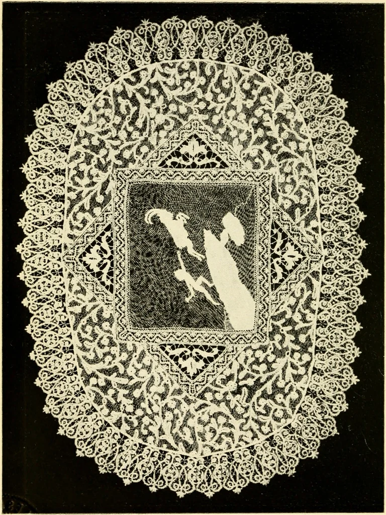 An illustration from Bobbins of Belgium; a book of Belgian lace, lace-workers, lace-schools and lace-villages, 1920, leaf 233