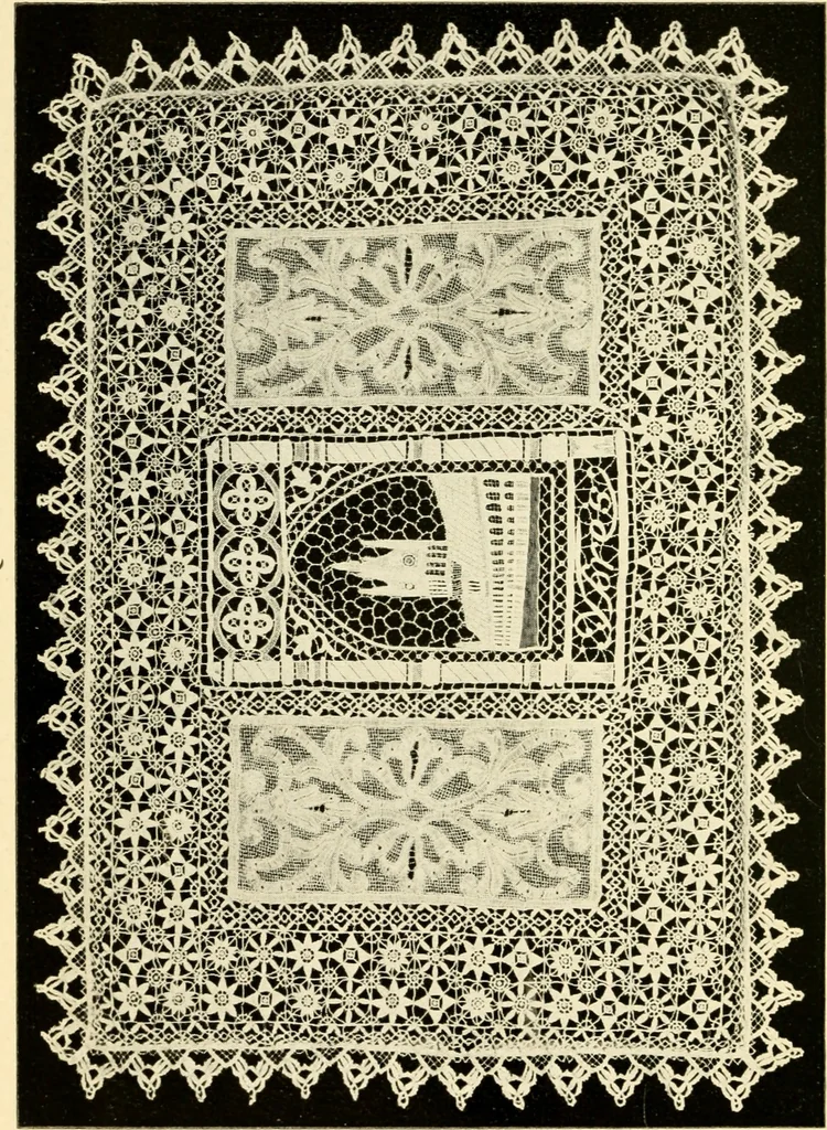An illustration from Bobbins of Belgium; a book of Belgian lace, lace-workers, lace-schools and lace-villages, 1920, leaf 247