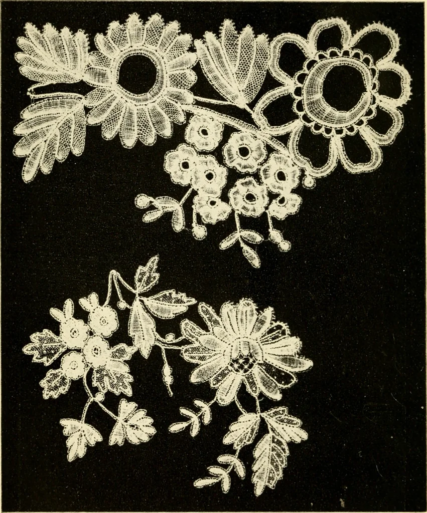 An illustration from Bobbins of Belgium; a book of Belgian lace, lace-workers, lace-schools and lace-villages, 1920, leaf 267