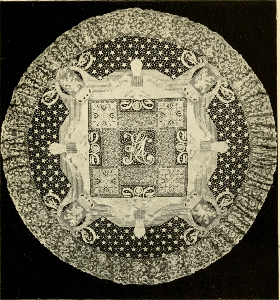 An illustration from Bobbins of Belgium; a book of Belgian lace, lace-workers, lace-schools and lace-villages, 1920, leaf 284