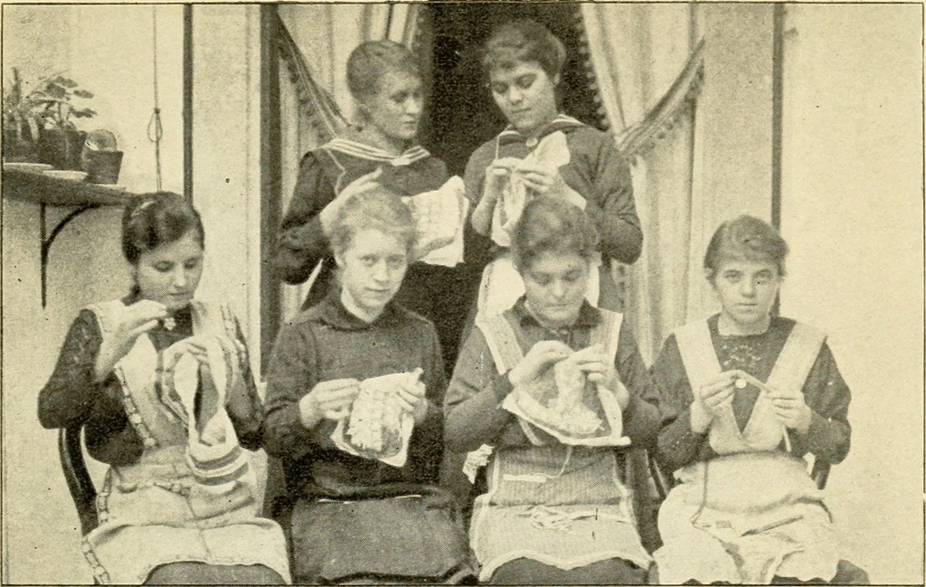 An illustration from Bobbins of Belgium; a book of Belgian lace, lace-workers, lace-schools and lace-villages, 1920, leaf 316