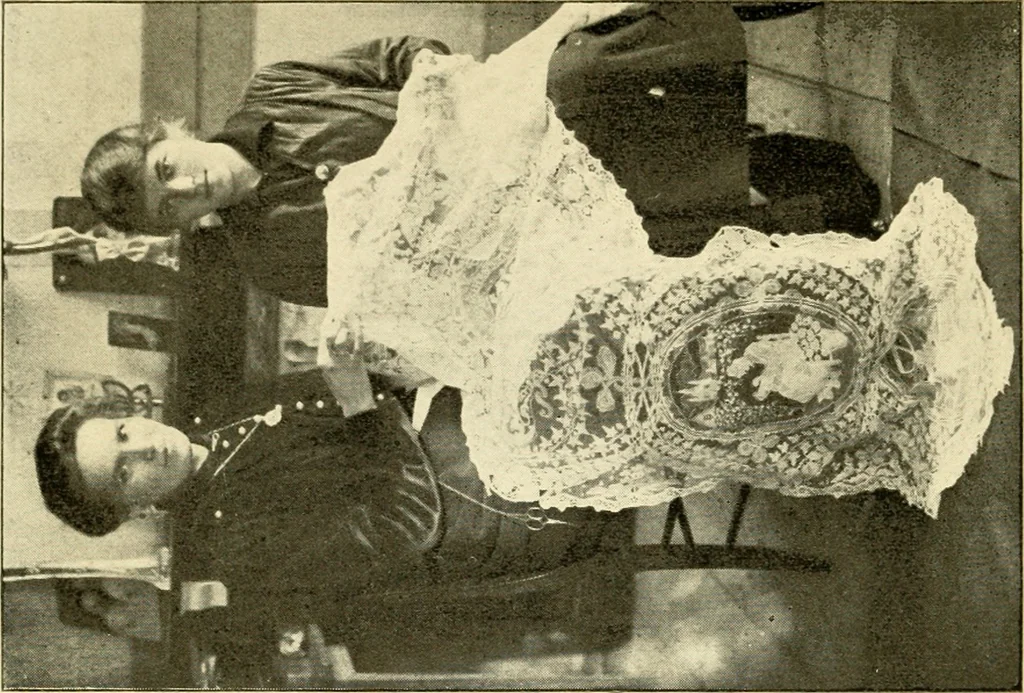 An illustration from Bobbins of Belgium; a book of Belgian lace, lace-workers, lace-schools and lace-villages, 1920, leaf 317