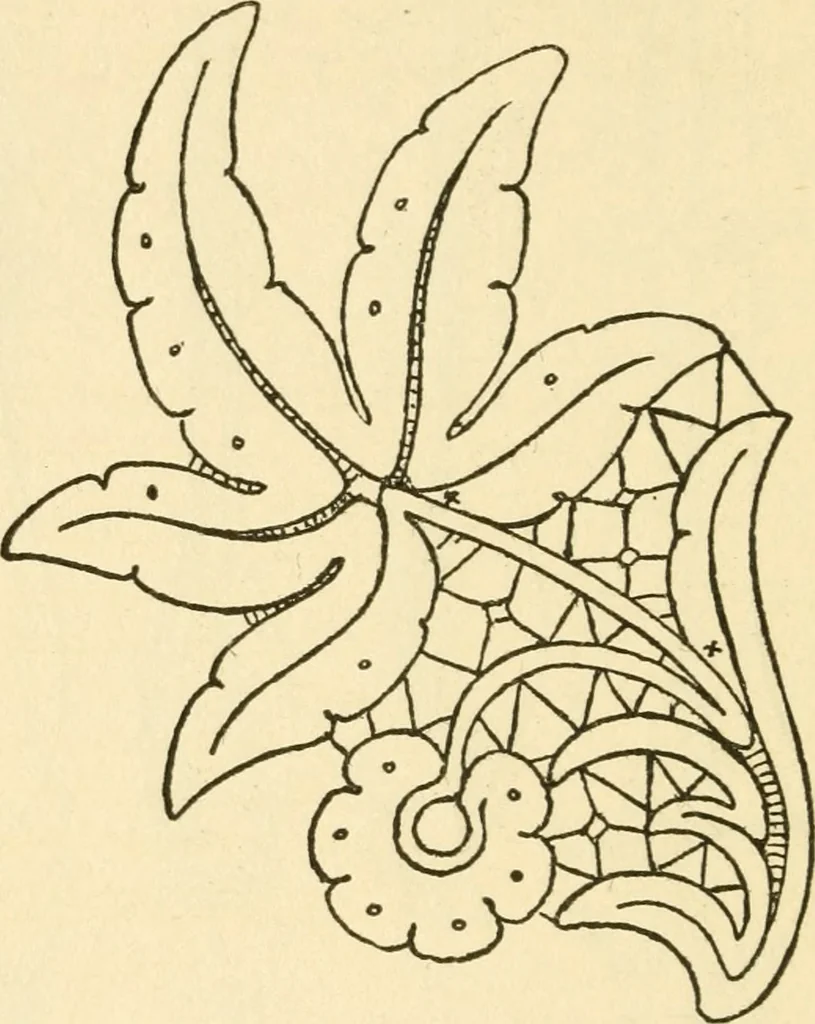 An illustration from Bobbins of Belgium; a book of Belgian lace, lace-workers, lace-schools and lace-villages, 1920, leaf 339