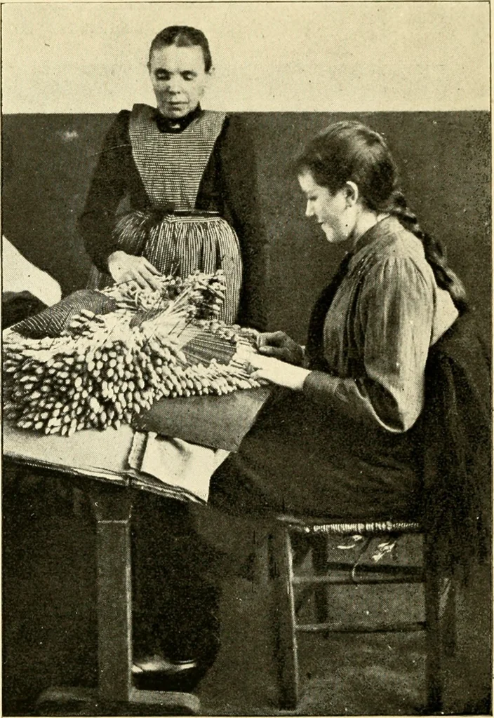 An illustration from Bobbins of Belgium; a book of Belgian lace, lace-workers, lace-schools and lace-villages, 1920, leaf 87