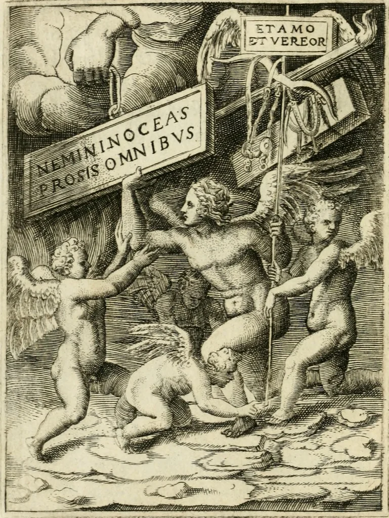 An illustration from Achillis Bocchii Bonon. Symbolicarvm quaestionvm de vniverso genere qvas serio lvdebat libri qvinqve, 1555, leaf 113