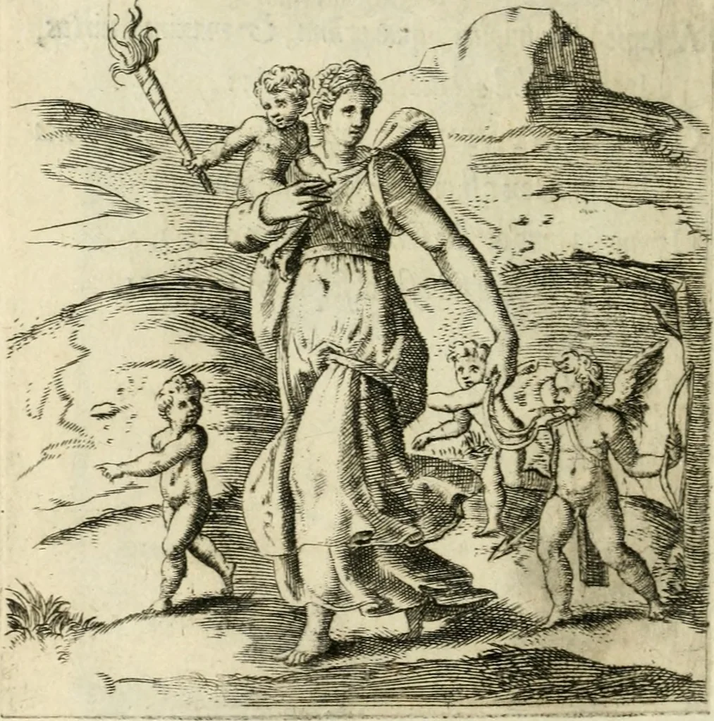 An illustration from Achillis Bocchii Bonon. Symbolicarvm quaestionvm de vniverso genere qvas serio lvdebat libri qvinqve, 1555, leaf 117