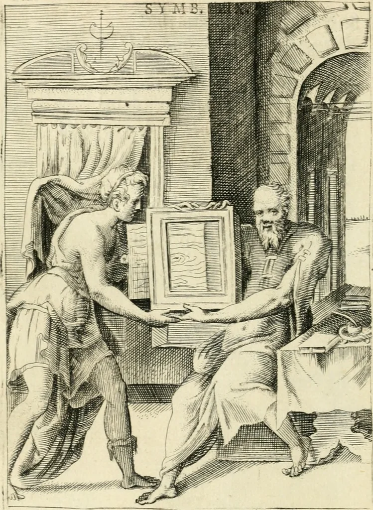 An illustration from Achillis Bocchii Bonon. Symbolicarvm quaestionvm de vniverso genere qvas serio lvdebat libri qvinqve, 1555, leaf 143