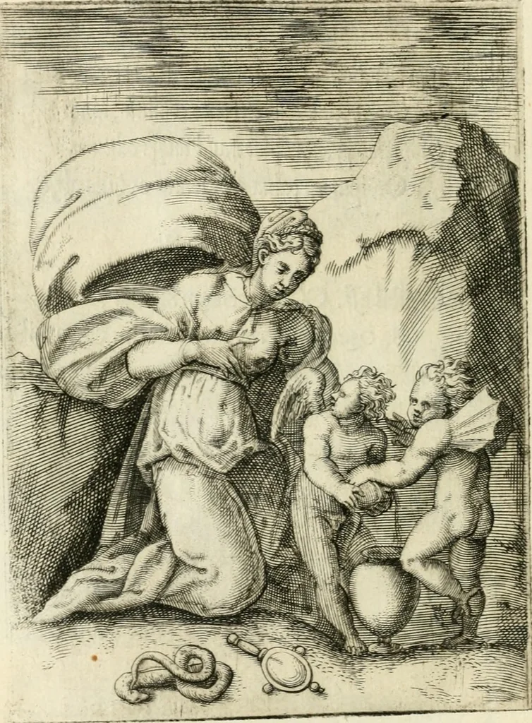 An illustration from Achillis Bocchii Bonon. Symbolicarvm quaestionvm de vniverso genere qvas serio lvdebat libri qvinqve, 1555, leaf 171