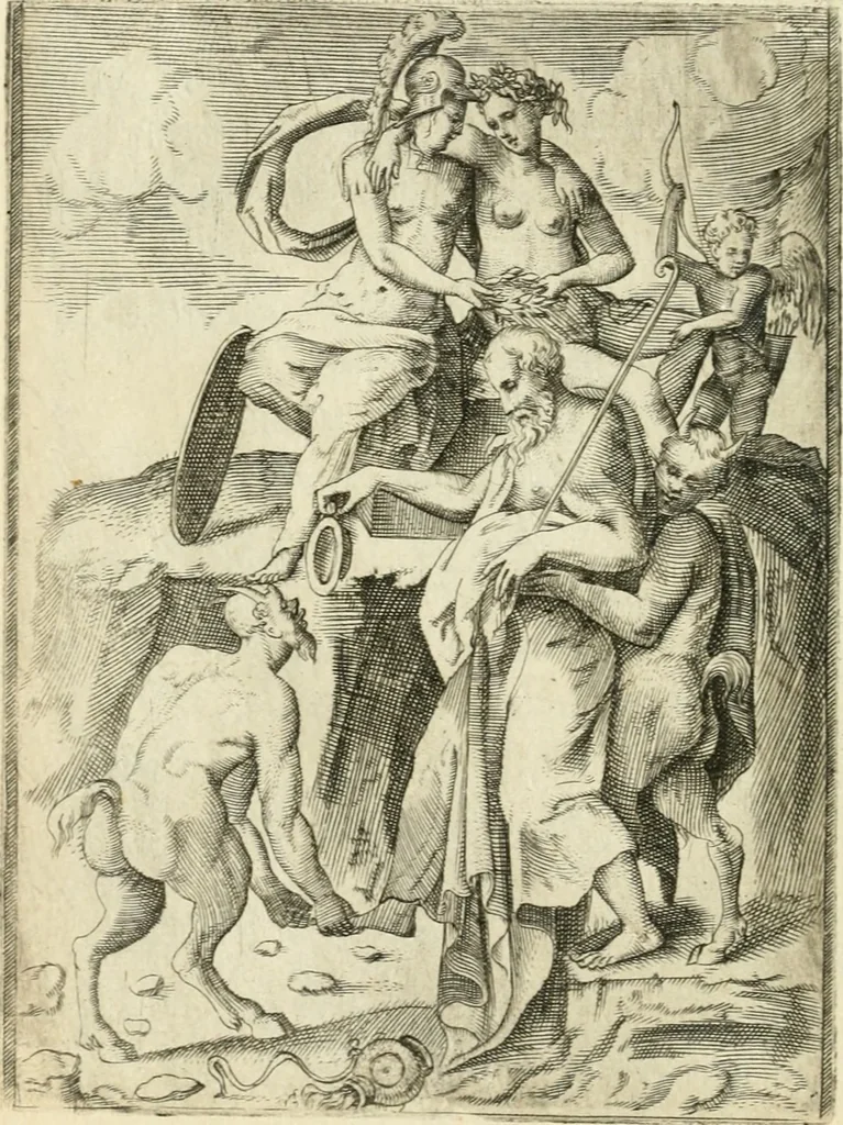 An illustration from Achillis Bocchii Bonon. Symbolicarvm quaestionvm de vniverso genere qvas serio lvdebat libri qvinqve, 1555, leaf 43