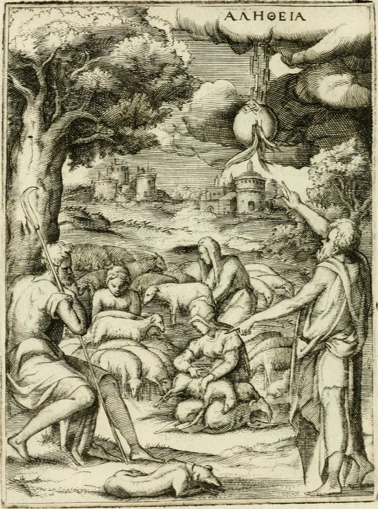 An illustration from Achillis Bocchii Bonon. Symbolicarvm quaestionvm de vniverso genere qvas serio lvdebat libri qvinqve, 1555, leaf 87